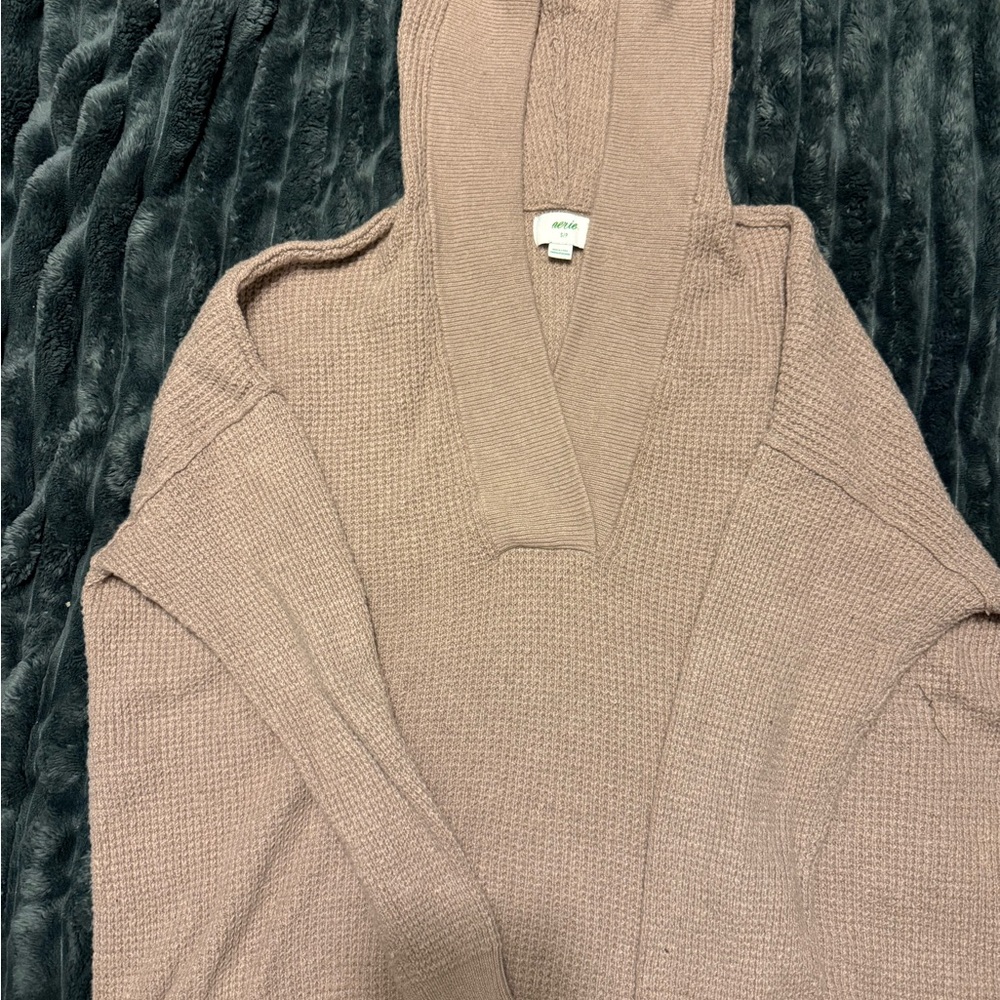 Aerie Brown Cozy Knit Hoodie Sweatshirt